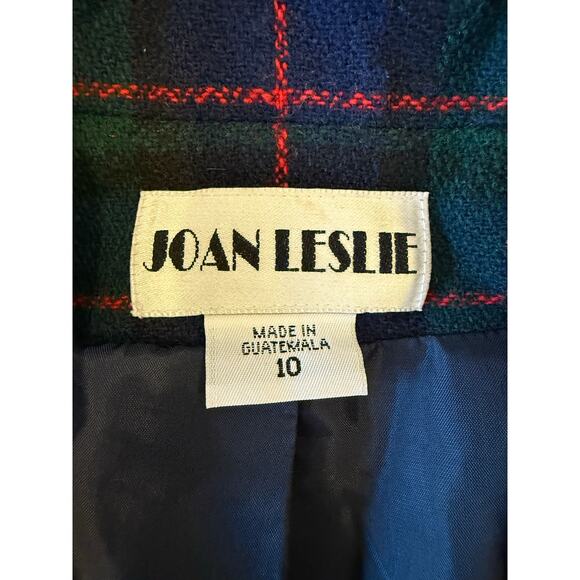 JOAN LESLIE Plaid Blazer Coat Jacket Women size 10 Navy Green Holidays Tartan - Picture 7 of 10